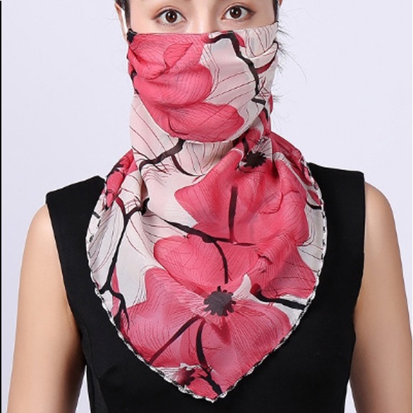 Face Mask Covering Scarf Floral Print Chiffon - Picture 3 of 6